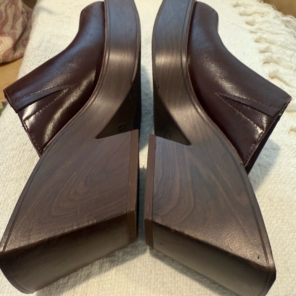 Zara Brown Leather Squared Toe Clogs - Picture 3 of 10